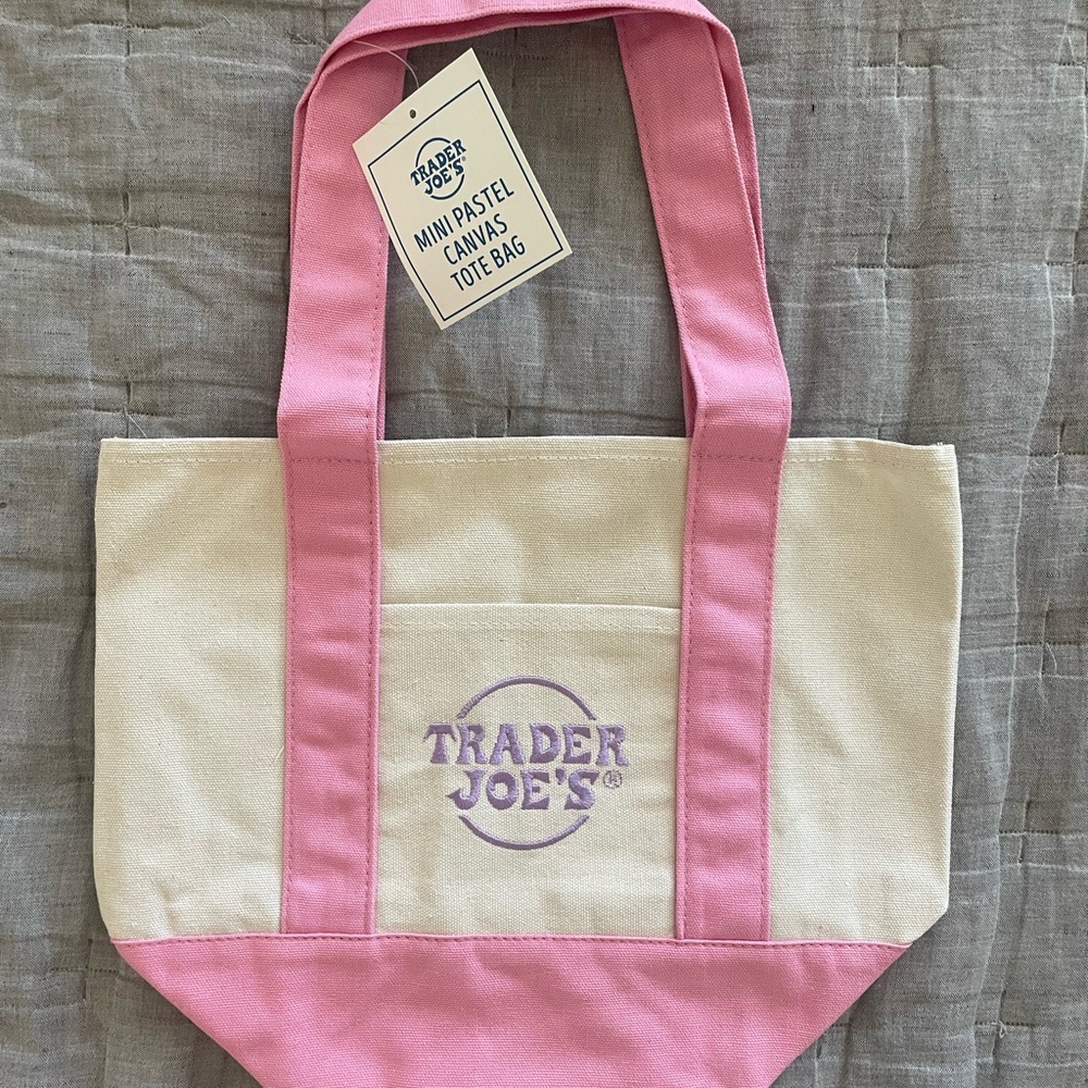 Trader Joe's Mini Pastel Canvas Tote Bag - Pink & Lavender - Picture 3 of 4